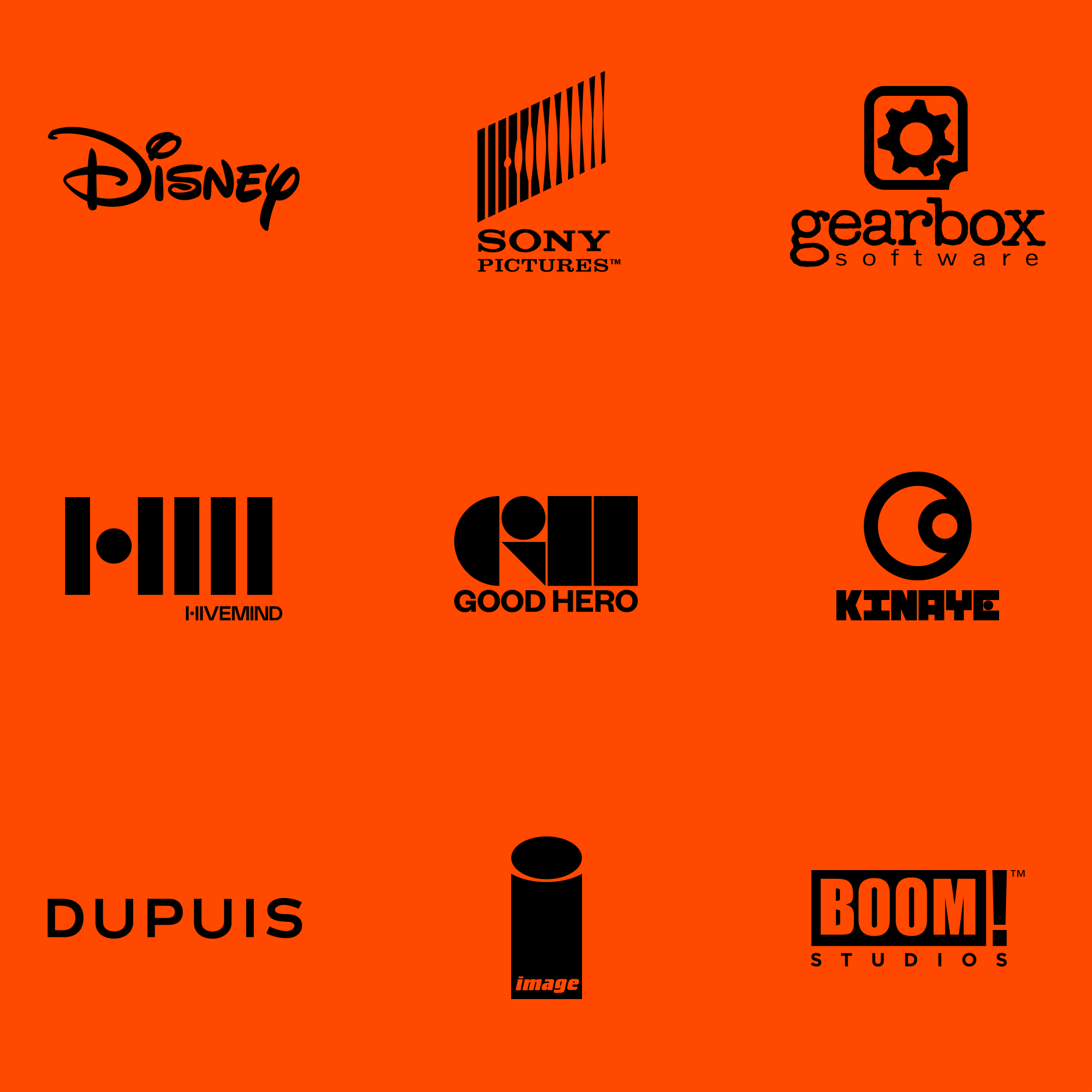 A grid of client logos including Disney